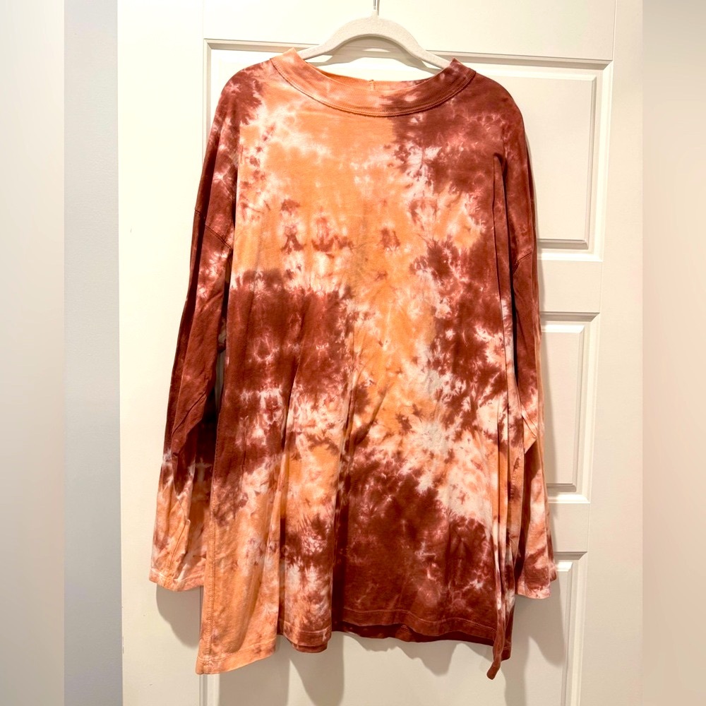 We the Free L Brown Cotton Tie Dye Long-Sleeve Shirt